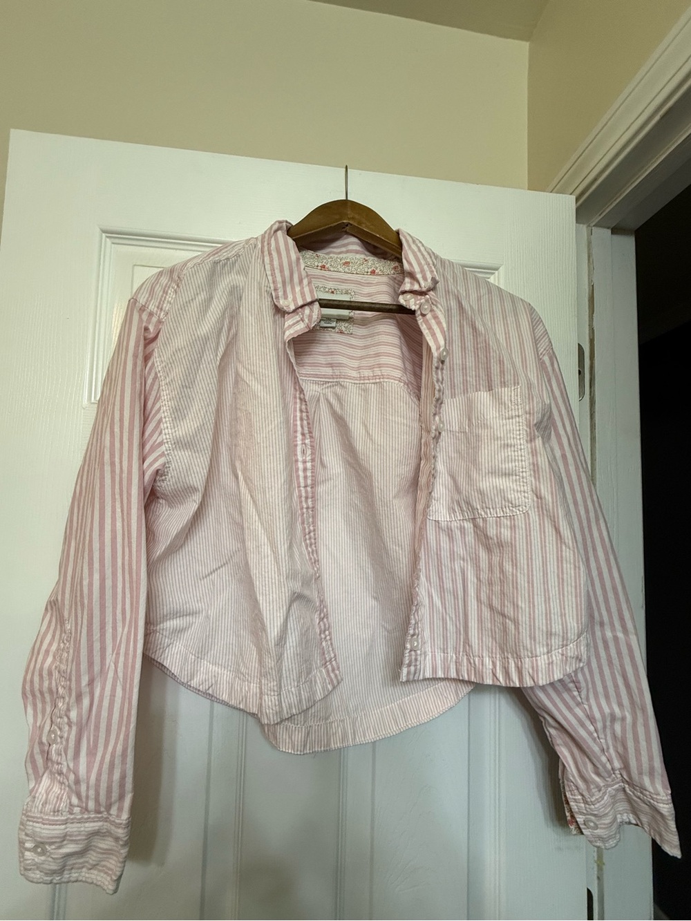 American Eagle Outfitters Pink and White Striped Crop Shirt